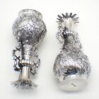 Floral Design Vases Pair Chinese Export Silver