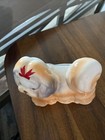 Vintage High Glaze Ceramic Shih Tuz Dog Bank Red Bow