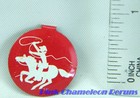 Vintage Fold Over Metal Pin Button Rodeo Cowboy Horse Red White