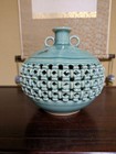 Korean Goryeo Celadon Vase  Double-glazed Crackled Pottery  Crane Motif