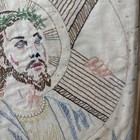 Vintage Completed Embroidery Jesus W  Cross Large Framed Needlework Cross Stitch