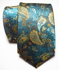 New Classic Paisley Lake Blue Gold Jacquard Woven Silk Men s Tie Necktie