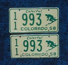1958 Colorado Skier License Plate Plates Pair   Set