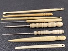 8 Antique Bone Sewing Tool Stiletto Bodkin Awl Ribbon Threader Lace Crochet Hook