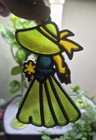 Vintage 80 s Stained Glass Style Prairie Farm Girl Sun Catcher Cottagecore