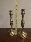 Vintage Brass Swirl Taper Candle Holders 8    Tall Pair   Retro Art Decoration     