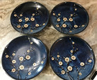 Asian Style Cherry Blossom Dinner Or Salad Plates  Set Of 4  Cobalt Blue  New 