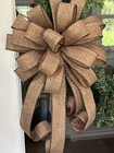 Handmade Dark Brown Rustic Burlap Holiday Bow 10 X 20 In  Wreath Swag Bow
