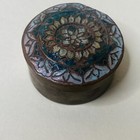 Vintage Pill Trinket Box Flower Brass Gold Toned Enamel 1 75  Small Geometric