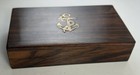 Vtg Wood Nautical Trinket Keepsake Box Brass Inlay Anchor   Leather Pouch