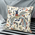 Embroidered Decorative Throw Pillow Cover 18x18 Inch  Lucky Bird Boho Embroidery