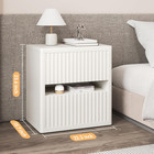Fluted Nightstand With 2 Drawers  Large Wide Wood Night Stand Bedside Tables For