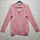 Timeson Hoodie Womens Xl Pink Pullover Kangaroo Pocket Button V Neck Long Sleeve