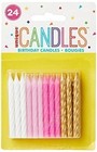 Pink  White  Silver   Gold Spiral Birthday Candles -  pack Of 24 