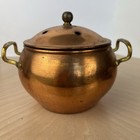 Vintage Copper Potpourri Pot With Lid Brass Handles Bowl Container