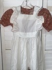 Vintage Girl   s Prairie Brown Floral Dress White Apron Attached Ruffles Sz 8