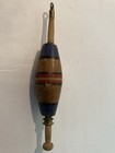Antique Wooden Fishing Bobber  4     Very Ornate Red Blue Pattern  Old Tackle 