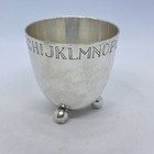 Vtg Silverplate Baby Christening Alphabet Egg Cup With Ball Feet Nursery Decor