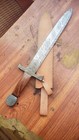        Custom Handmade Damascus Steel Short Sword   Dagger With Leather Sheath
