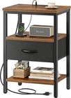 Nightstand With Charging Station  Bed Side Table With Adjustable Fabric Drawe   