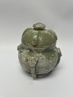 Chinese Carved Jade Censer Pot Vessel Archaic Style Patina Green Stone