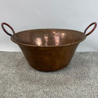 Antique French Hand Crafted And Hammered Large Copper Pot With Forged Handles