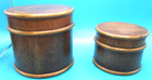 Stacking Pair Of Round Mahogany Turned Wood Boxes With Piping   Lids
