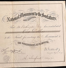 National  Monument To Forefathers Certificate - Rare Signed By  Hammatt Billings