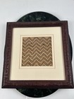 Vintage Framed Kuba Raffia Textile In Carved Geometric Wood Frame
