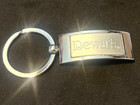 Dewars Scotch Whiskey Keychain Silvertone Chrome Keyring Advertising Logo - Nib