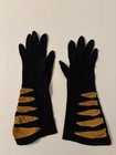 Vintage Van Raalte Velsuede Rain Gloves Black   Golden Yellow Size 6 5