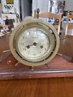 Antique Ship s Wheel Solid Brass Nautical Marine Mantle Clock Wood Beveled Glass