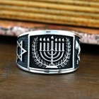 Hebrew Menorah Symbol Israel Jewish Star Of David Kabbalah Hanukkah Silver Ring