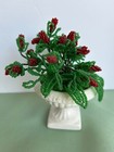 Vintage French Glass Seed Beaded Flower Floral Bouquet  Handmade  Red Rosebuds