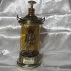 Vintage Amber Glass Nautical Lantern Decanter Bottle W  Anchor Metal Trim 