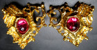 Christian Lacroix Pink Glass Cabochon Golden Heart Clip Earrings