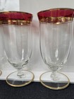 Mid-century Modern Vtg  Wine Cocktail Water Glasses Set Of 4 Wide Red  gold Rim
