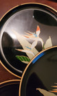 Vintage Otagiri Japan Black Lacquer Coaster Set - 6pc Bird Of Paradise In Box