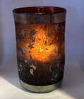 8  Blown Glass Amber Tortoise Shell Gold Leaf Hurricane Candle Holder Vase