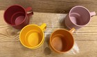 Vintage Tupperware Set 4 Stacking Multi-mugs Coffee Cups Yellow Orange Pink Red