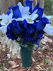 Cemetery Vase Memorial Silk Flower Arrangement Poinciana White   Blue