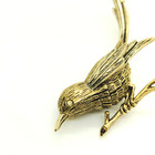Vintage Gold Tone Bird On Branch Brooch Pin Clear Rhinestone Eye Fashion