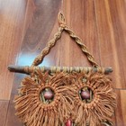 Vintage Boho Jute Macrame Owl Bird Figure Wall Hanging Art Branch 1960s Retro