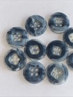 Set Of 10 Vintage Plastic Buttons Marbleized Blue Cream 4 Hole 5 8   