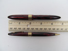Vintage Sheaffer Red Striated Body Lever Fill Fountain Pen Pencil Set