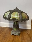 Antique  Art Nouveau deco  Slag Glass Lamp With Rare Lighted Base Edward Miller