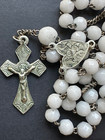 Beautiful Antique French White Faceted Glass Beads Rosary  Silver- 20  By  12 