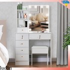 Vanity Set 10 Led Lighted Mirror Dressing Table Desk stool  W  6 Drawers Dresser