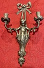 Antique Bronzed Gilded Cherub Double Armed 22  Candelabra Sconce Wall Hanging 