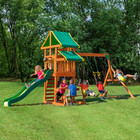 Kids Cedar Wood Swing Set Outdoor Playground Slide Ladder Playhouse Rockwall